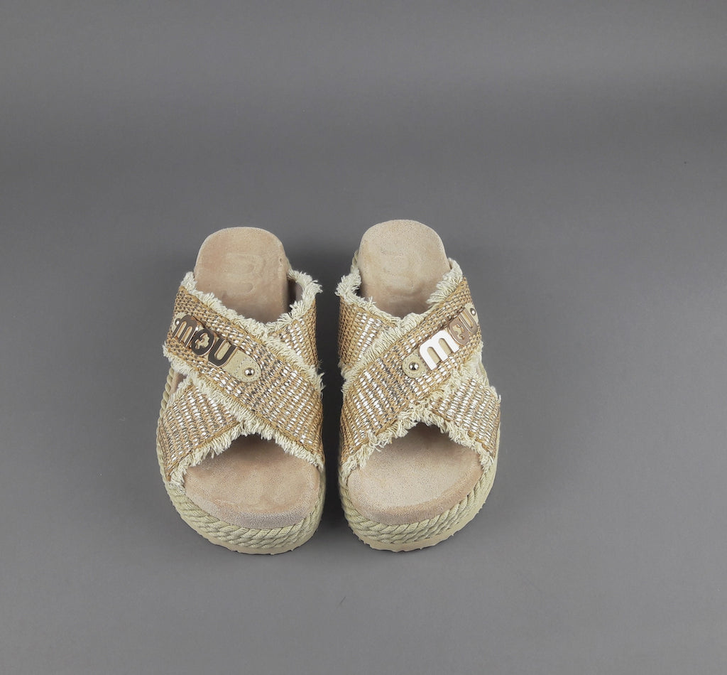 Mou Sandalo Criss-Cross Donna Rafia Beige Oro