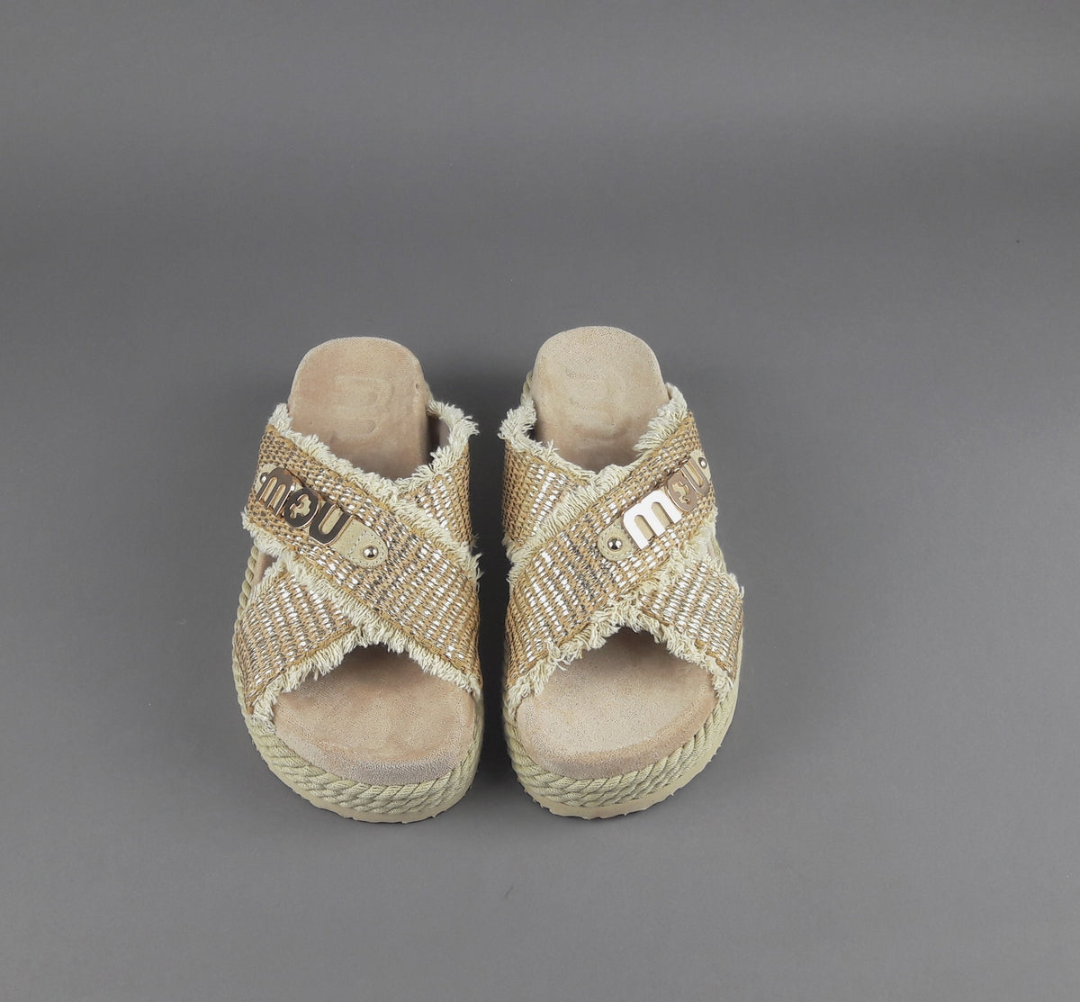 Mou Sandalo Criss-Cross Donna Rafia Beige Oro