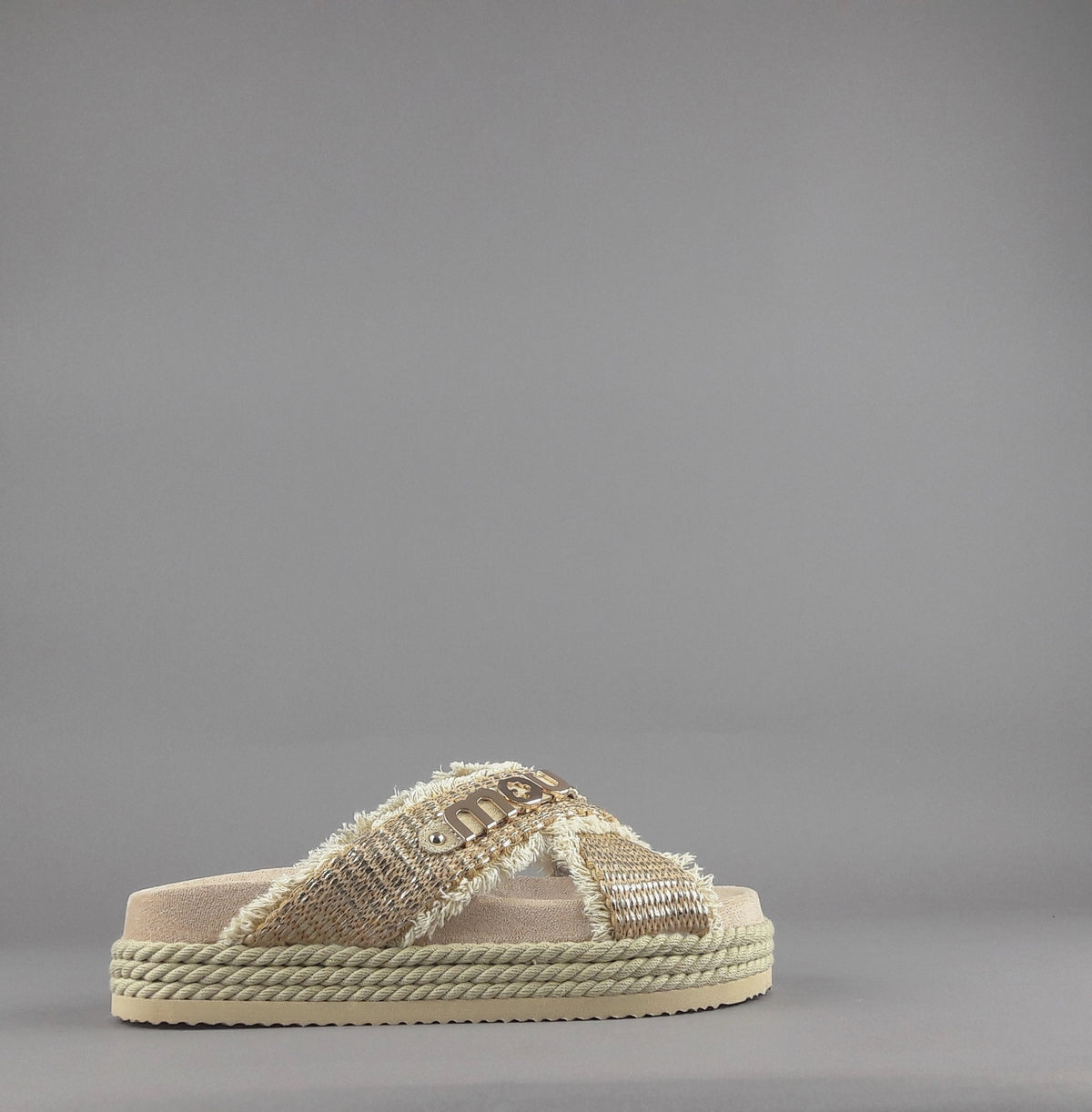 Mou Sandalo Criss-Cross Donna Rafia Beige Oro