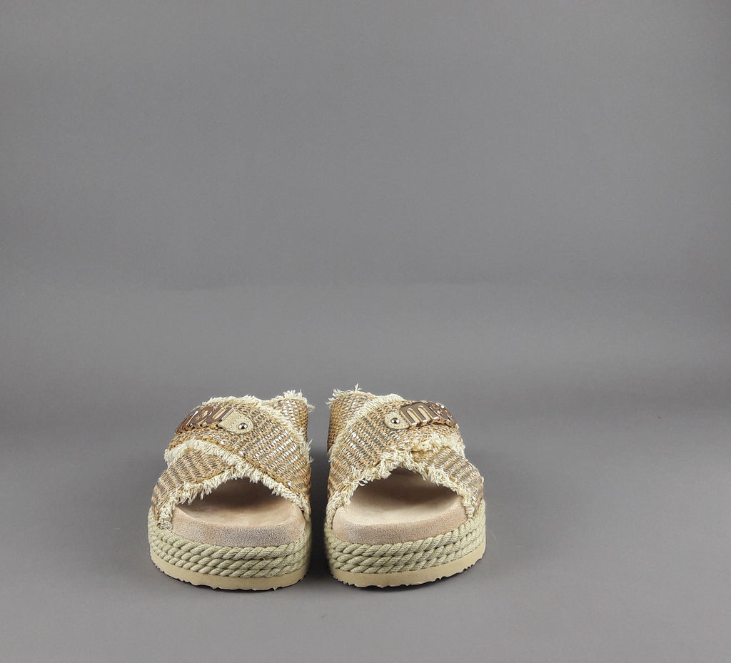 Mou Sandalo Criss-Cross Donna Rafia Beige Oro