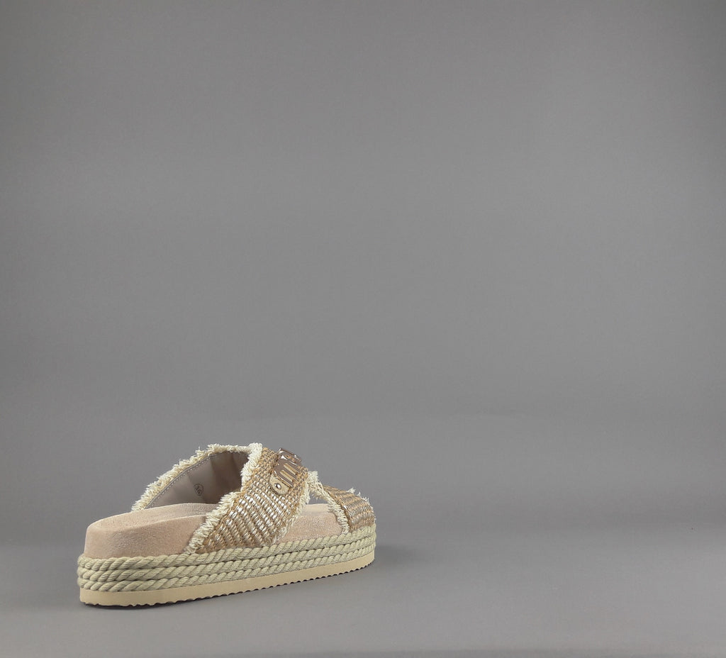 Mou Sandalo Criss-Cross Donna Rafia Beige Oro