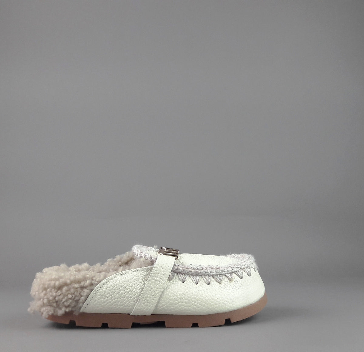 Mou Slipper Eskimo Donna Montone Effetto Pelle Martellata Bianco