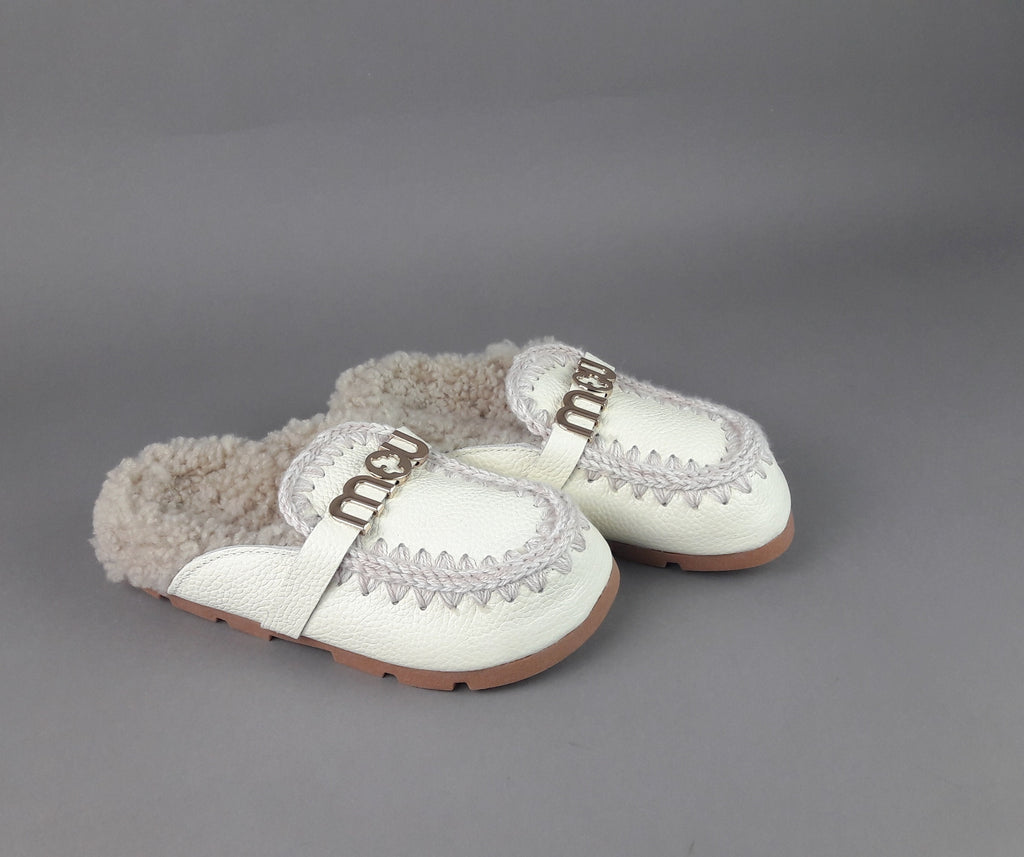 Mou Slipper Eskimo Donna Montone Effetto Pelle Martellata Bianco
