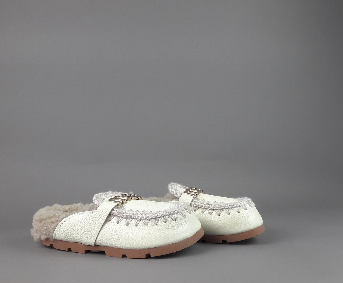 Mou Slipper Eskimo Donna Montone Effetto Pelle Martellata Bianco