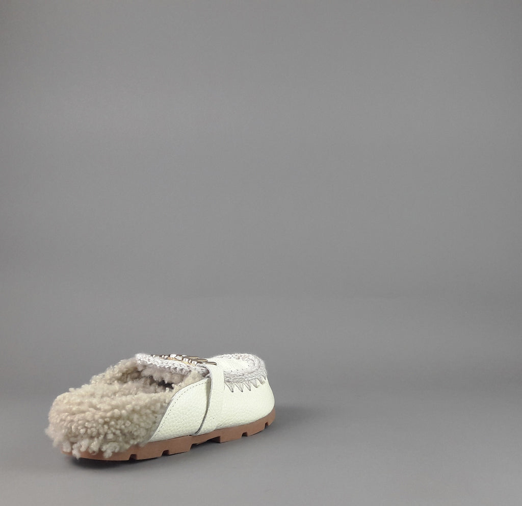 Mou Slipper Eskimo Donna Montone Effetto Pelle Martellata Bianco