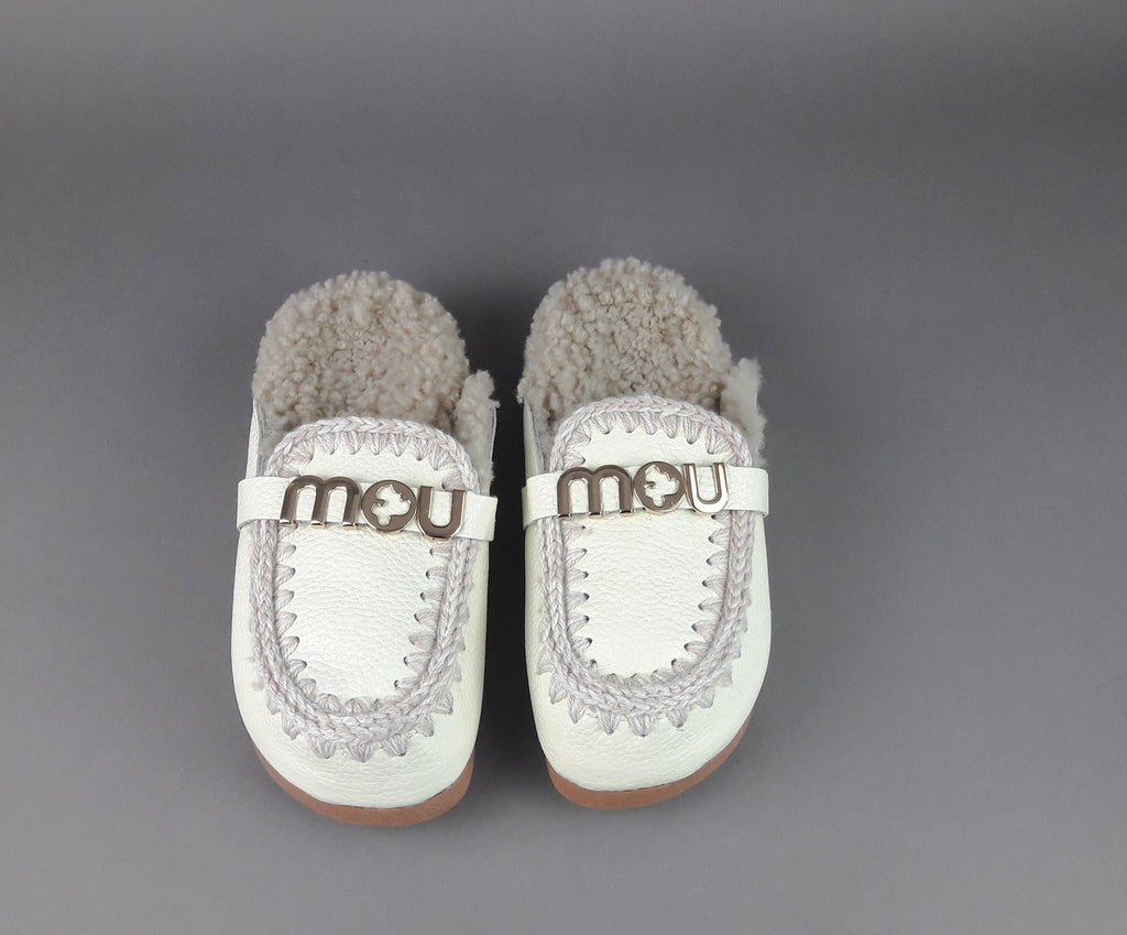 Mou Slipper Eskimo Donna Montone Effetto Pelle Martellata Bianco