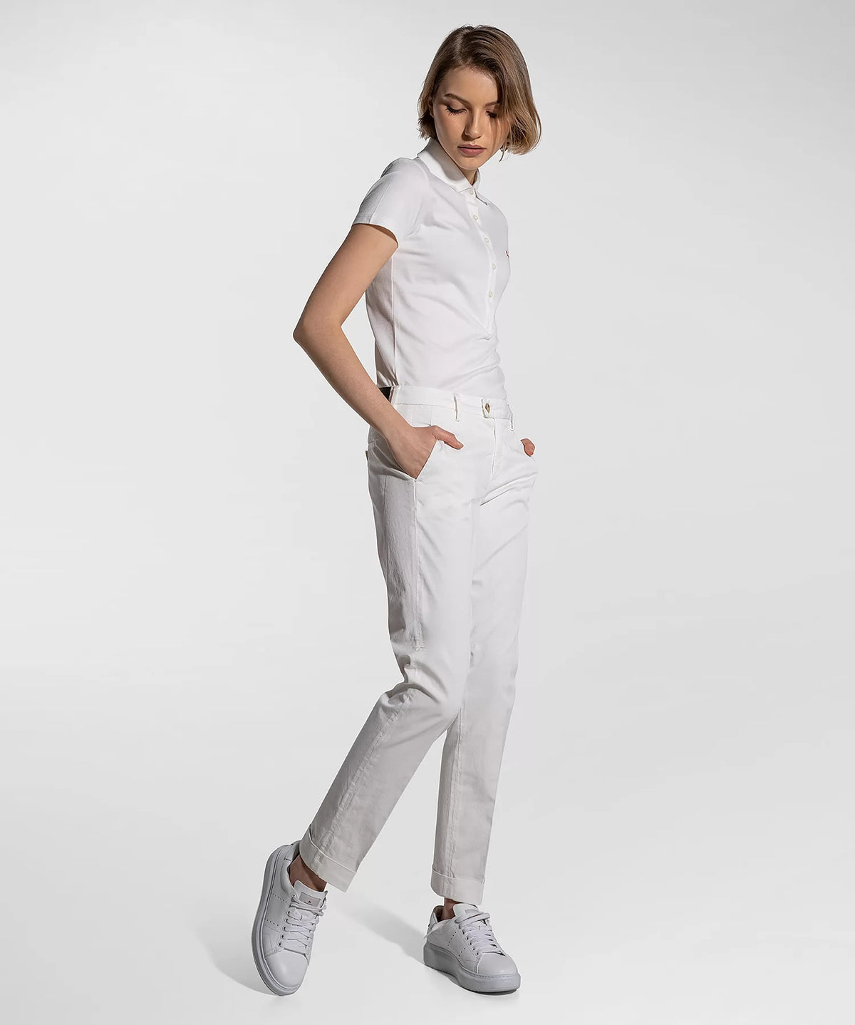Peuterey Pantalone Gambardine Di Cotone Stretch Donna Bianco