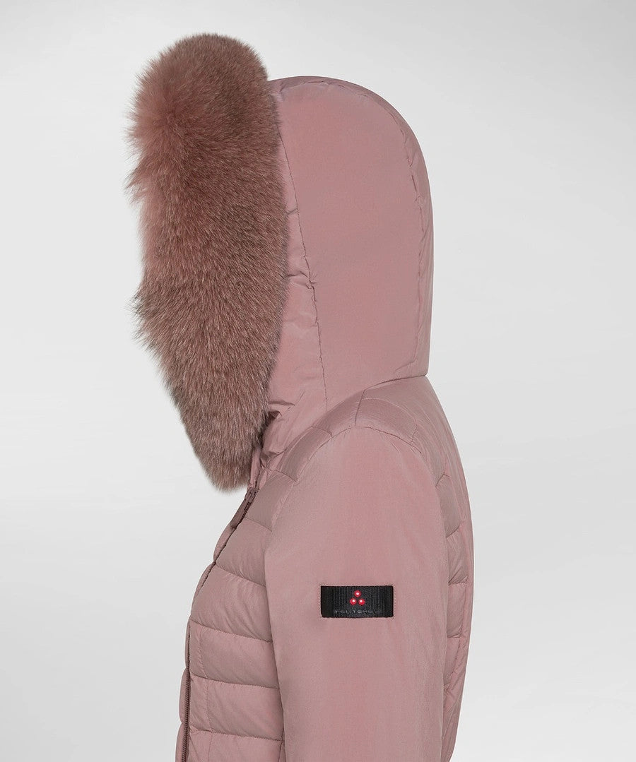 Peuterey Piumino Donna Slim Seriola Tessuto Tecnico Rosa Antico Cappuccio Pelliccia