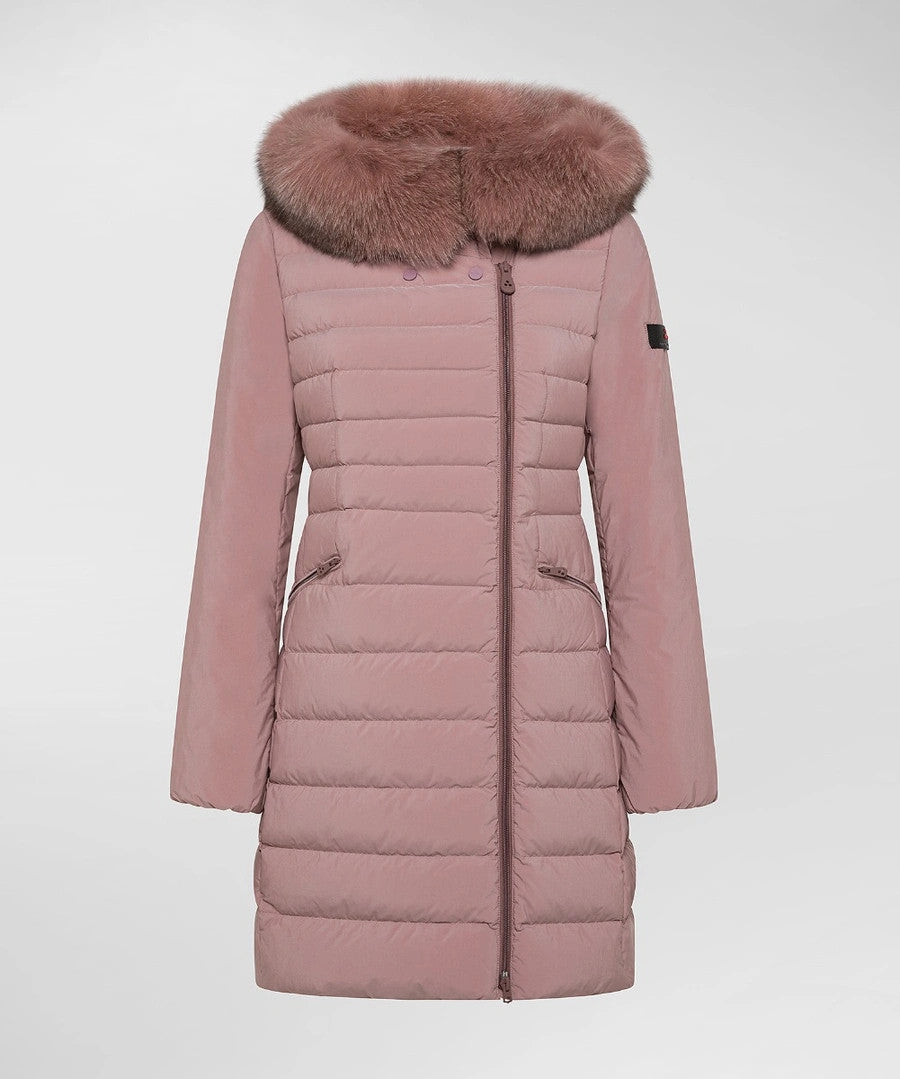 Peuterey Piumino Donna Slim Seriola Tessuto Tecnico Rosa Antico Cappuccio Pelliccia