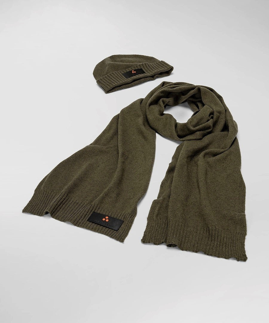 Peuterey Sciarpa Cappello Kit Unisex Misto Lana Verde Militare
