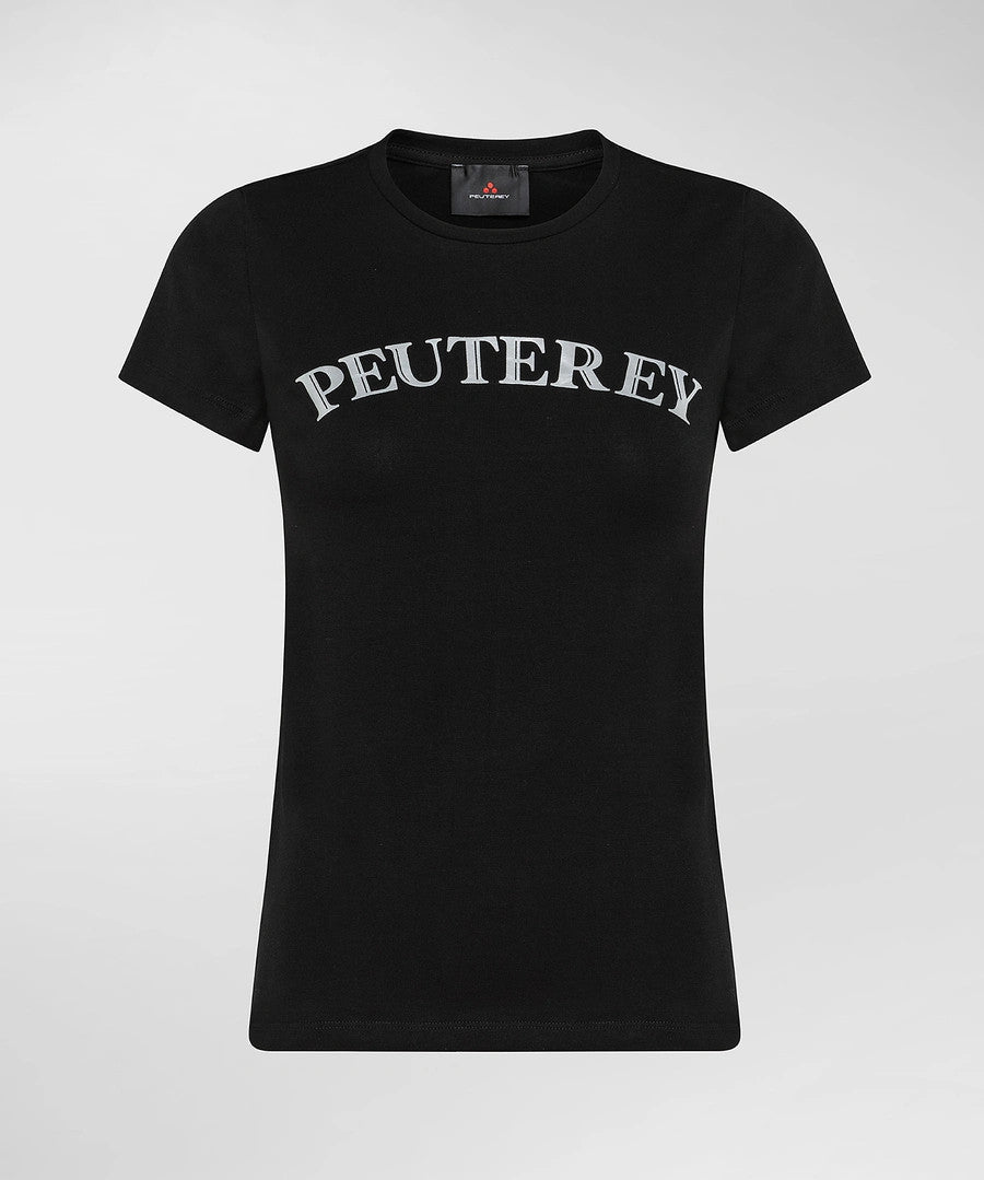 Peuterey T-Shirt Donna Jersey Di Cotone Stretch Nero Stampa Metal Lettering