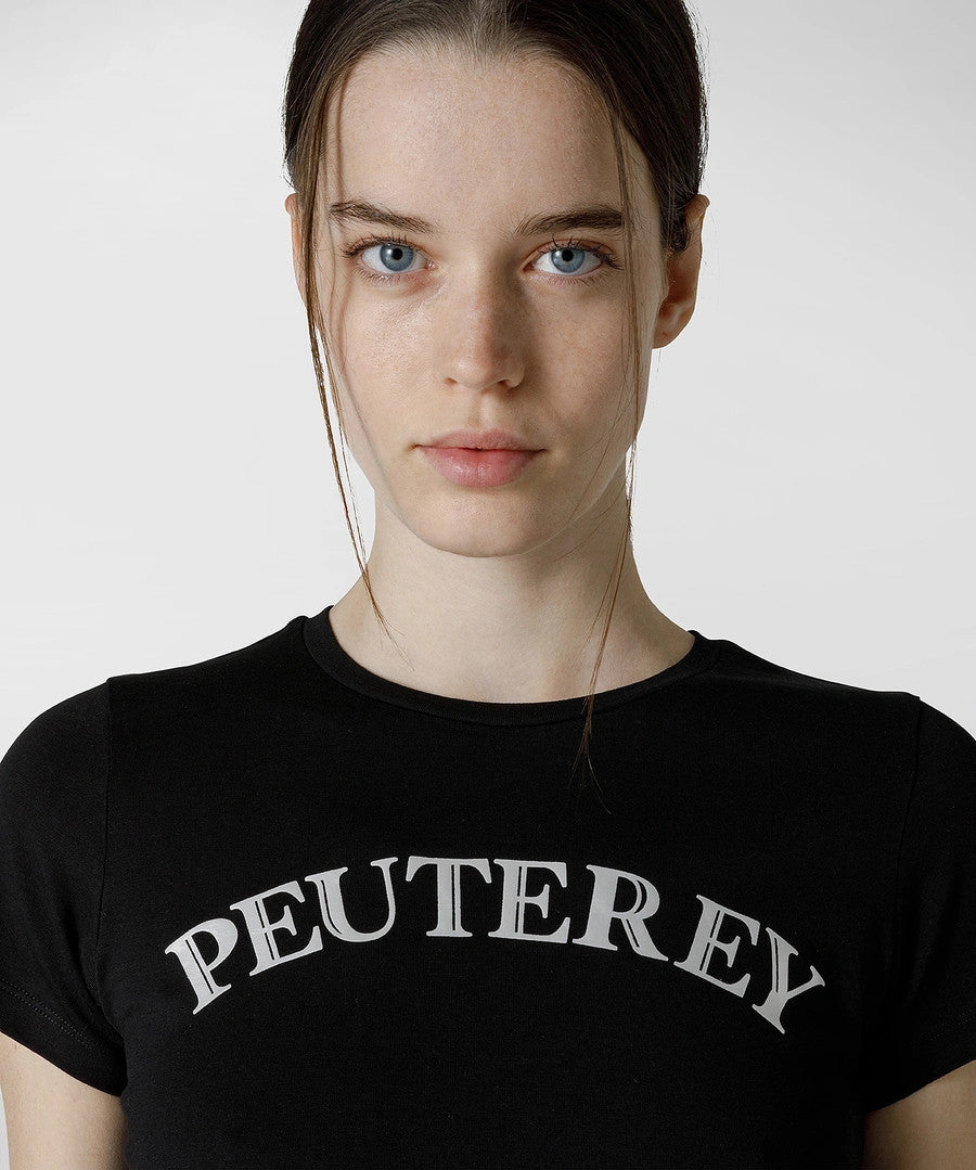 Peuterey T-Shirt Donna Jersey Di Cotone Stretch Nero Stampa Metal Lettering