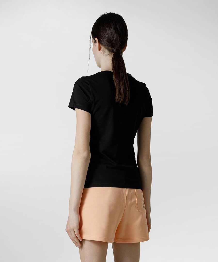 Peuterey T-Shirt Donna Jersey Di Cotone Stretch Nero Stampa Metal Lettering
