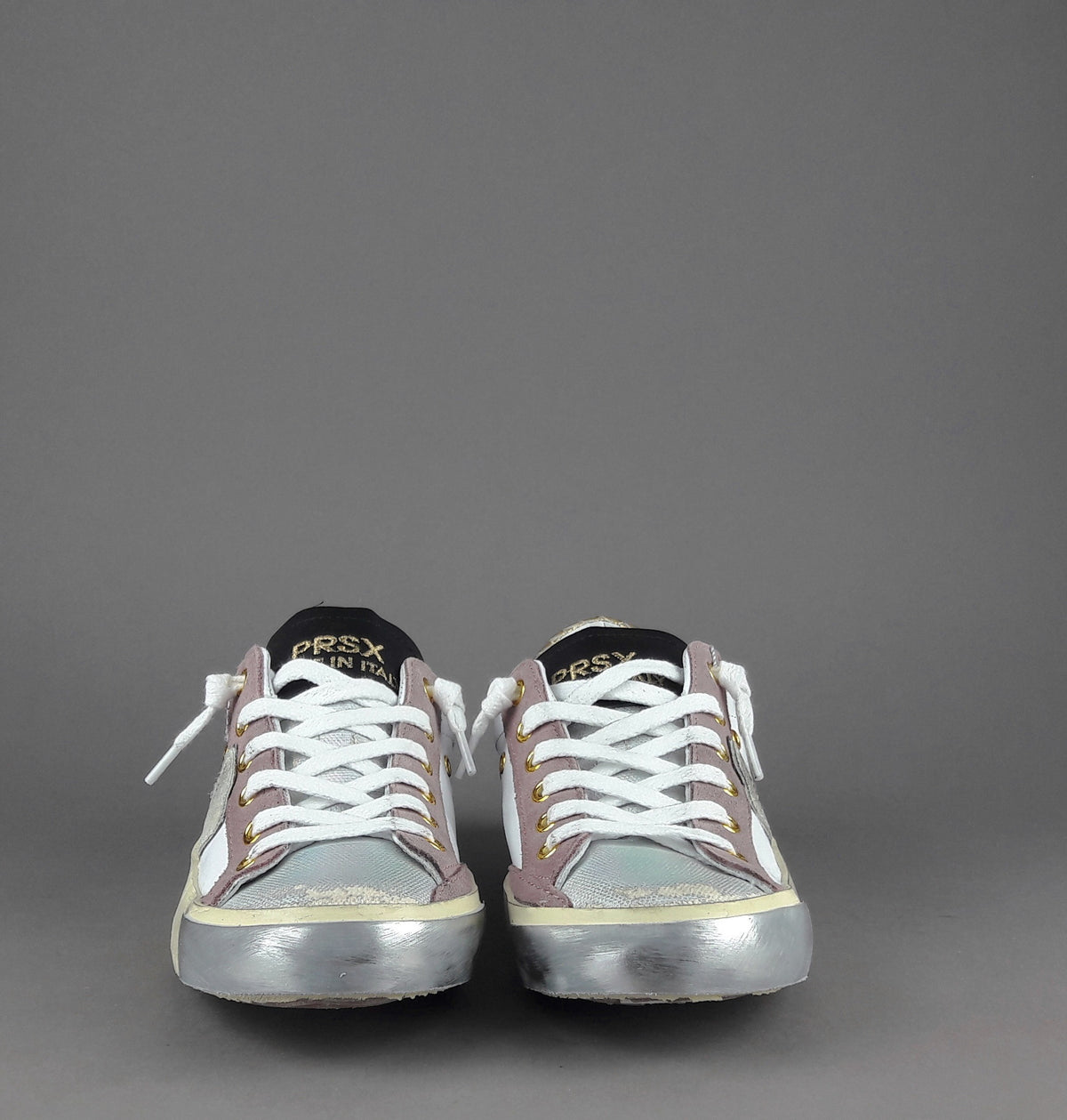 Philippe Model Sneakers Donna Paris x Pelle Bianco Rosa Spoiler Oro