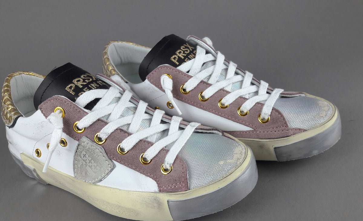 Philippe Model Sneakers Donna Paris x Pelle Bianco Rosa Spoiler Oro