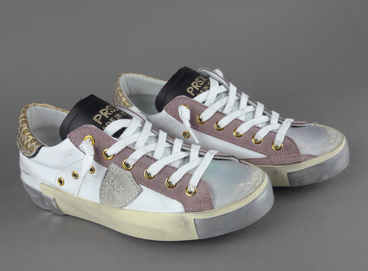 Philippe Model Sneakers Donna Paris x Pelle Bianco Rosa Spoiler Oro