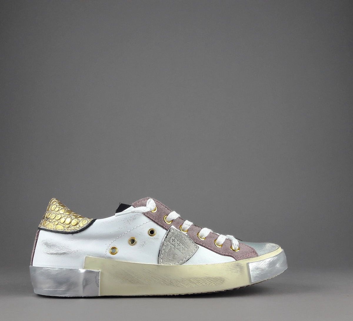 Philippe Model Sneakers Donna Paris x Pelle Bianco Rosa Spoiler Oro