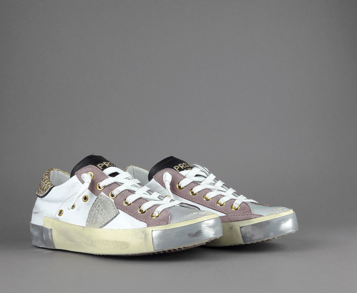 Philippe Model Sneakers Donna Paris x Pelle Bianco Rosa Spoiler Oro