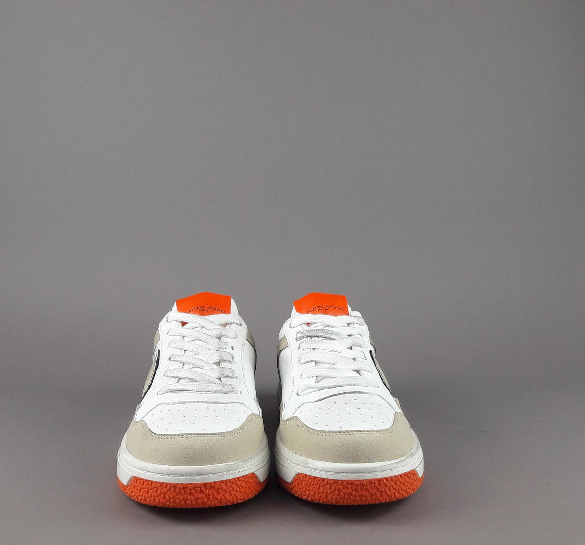 Philippe Model Sneakers Uomo Low Lyon Microfibra Vegan Bianco Arancio Fluo