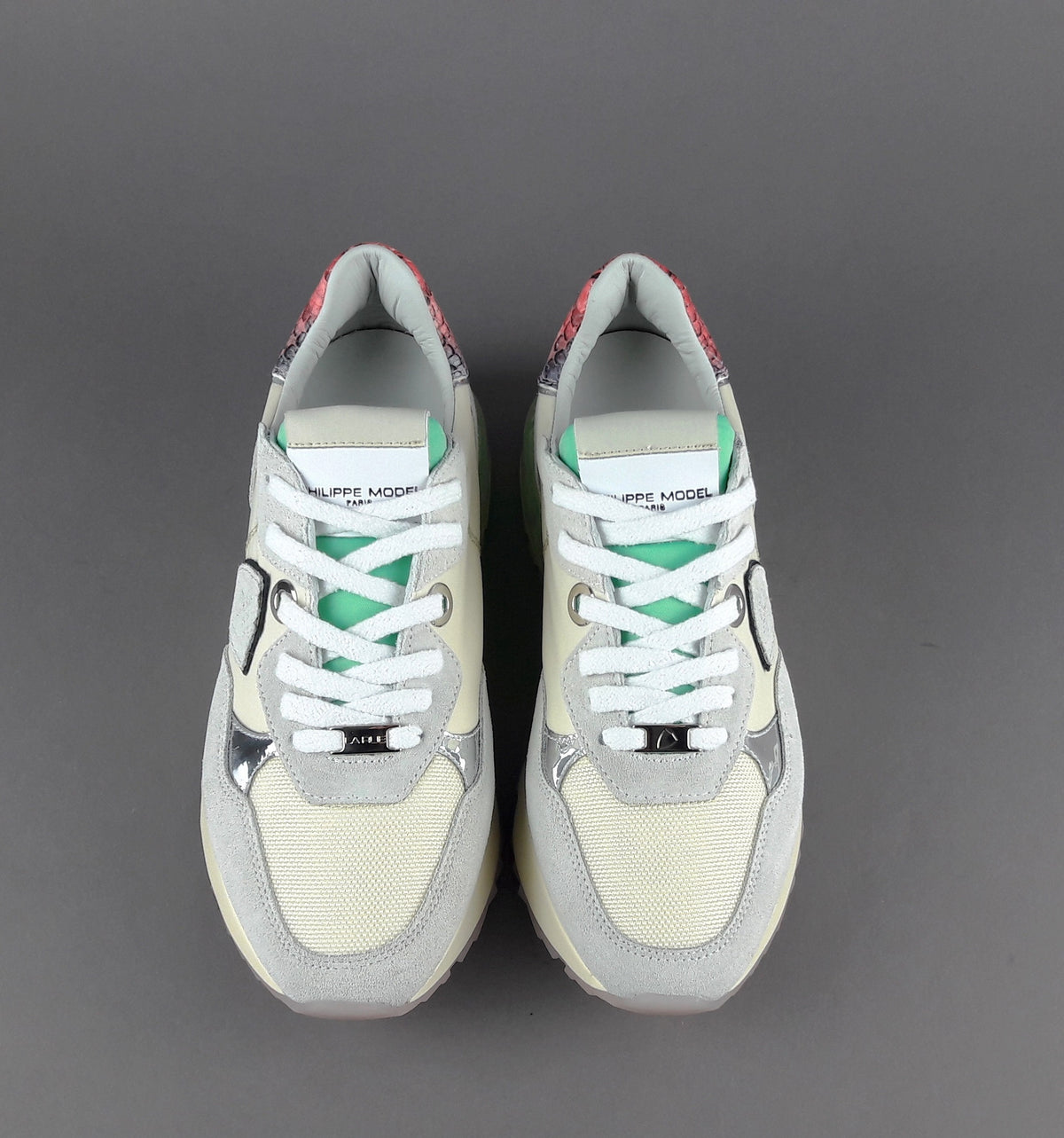 Philippe Model Sneakers Donna La Rue Camoscio Tela Bianco Opaco Avorio