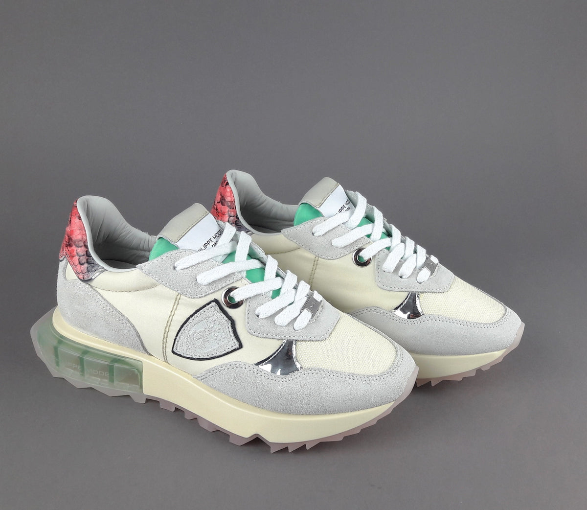 Philippe Model Sneakers Donna La Rue Camoscio Tela Bianco Opaco Avorio