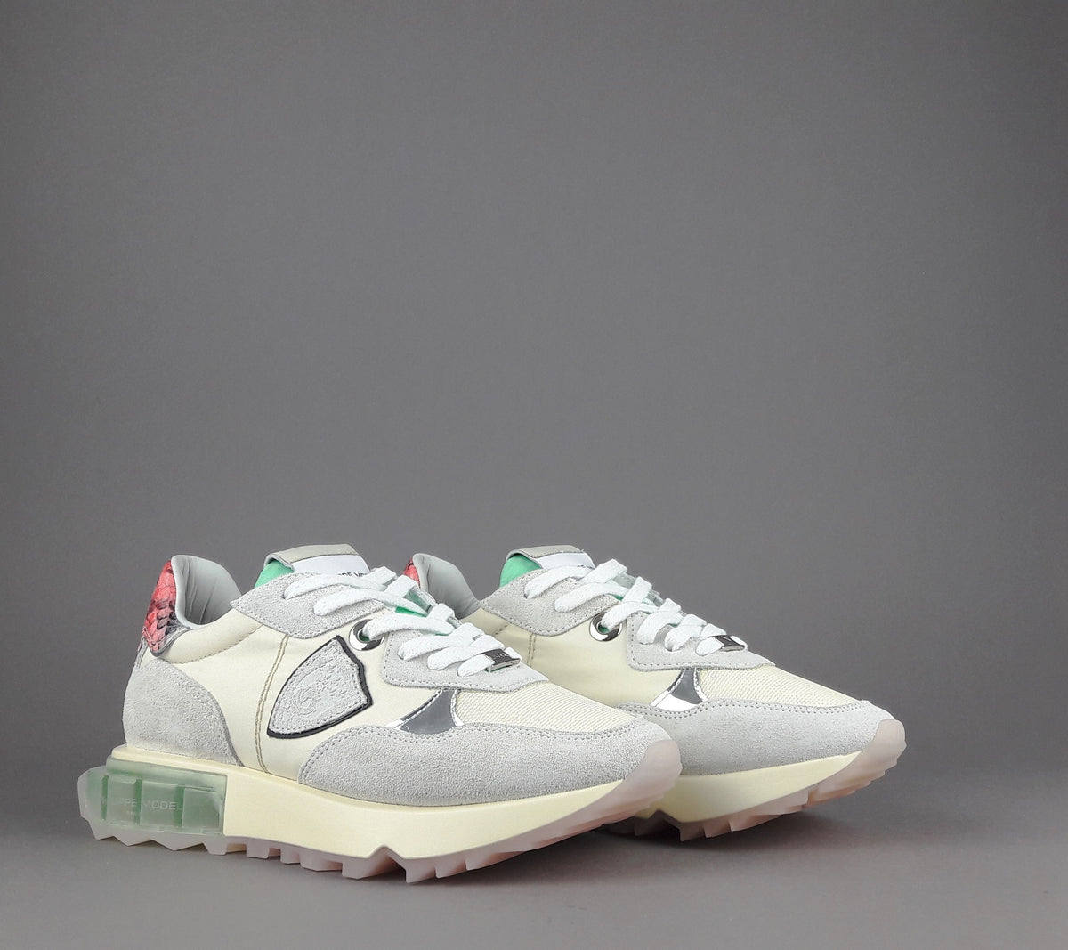 Philippe Model Sneakers Donna La Rue Camoscio Tela Bianco Opaco Avorio