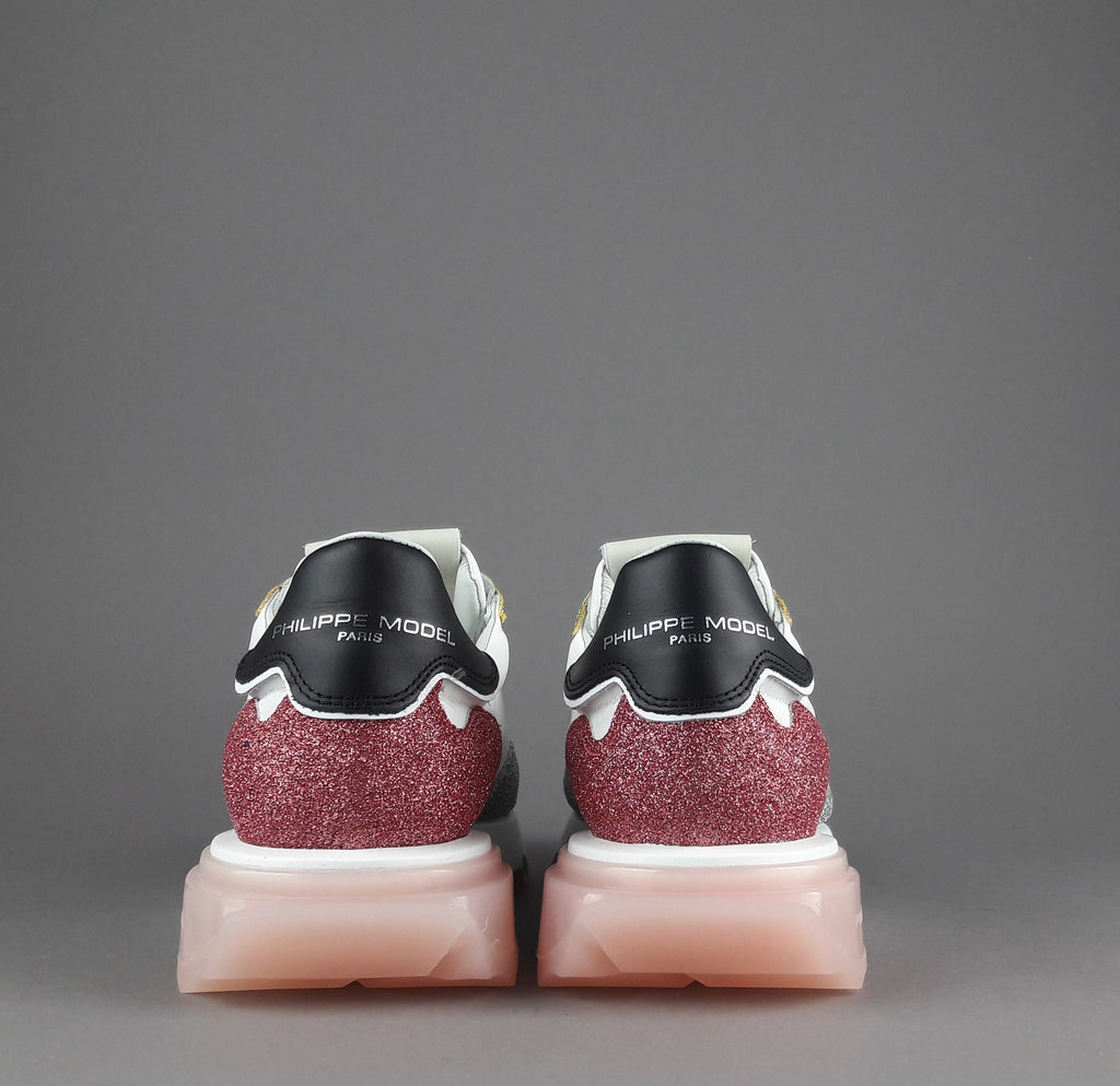 Philippe Model Sneakers Donna La Rue Glitter E Tela Bianco Argento Oro Rosa Antico