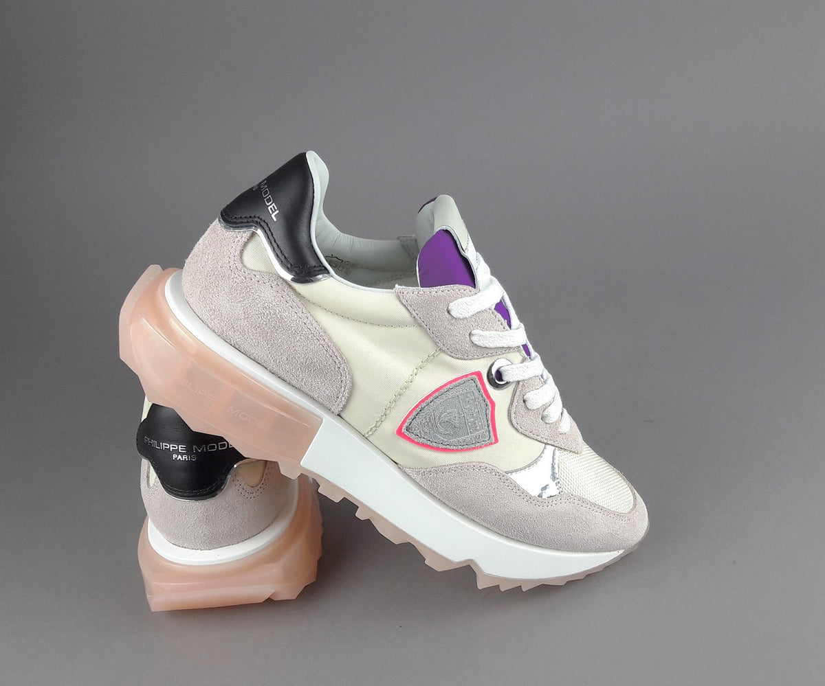 Philippe Model Sneakers Donna La Rue Mondial Camoscio Tela Rosa Chiaro Avorio