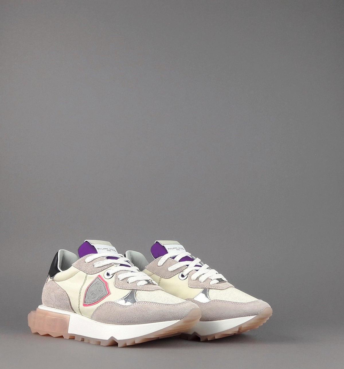 Philippe Model Sneakers Donna La Rue Mondial Camoscio Tela Rosa Chiaro Avorio