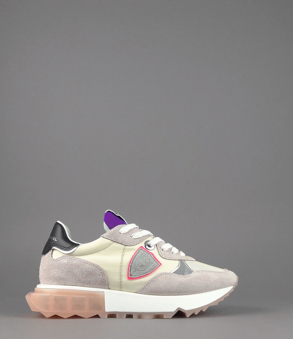 Philippe Model Sneakers Donna La Rue Mondial Camoscio Tela Rosa Chiaro Avorio