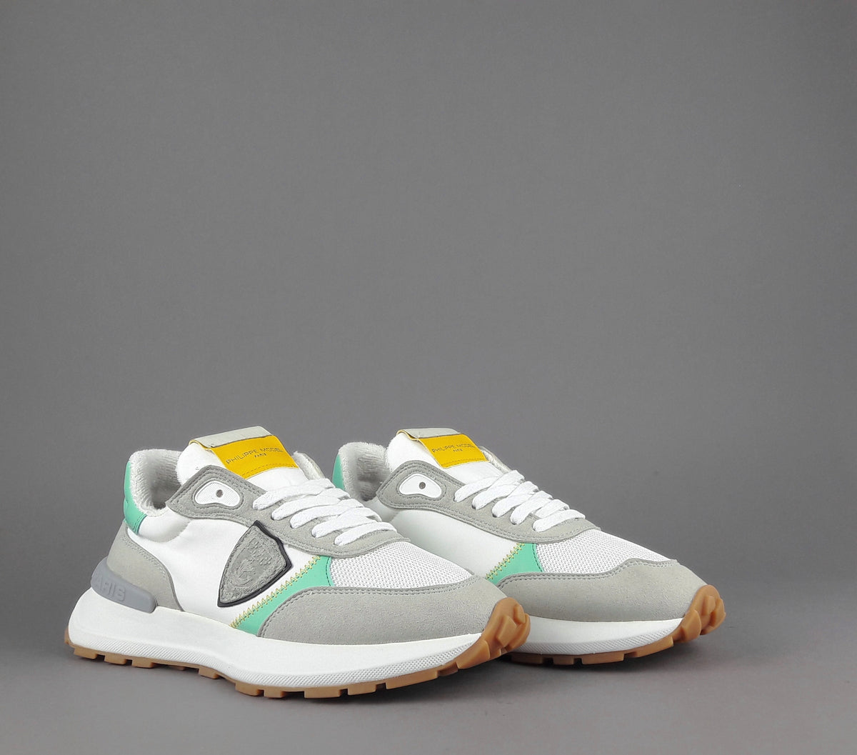 Philippe Model Sneakers Donna Mondial Camoscio Tela Grigio Chiaro Verde
