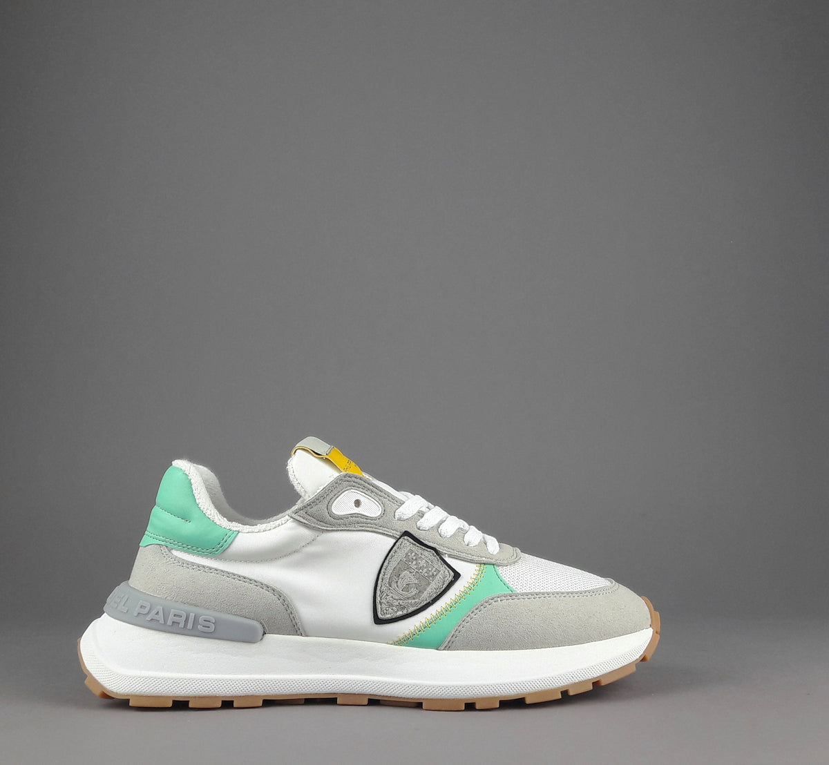Philippe Model Sneakers Donna Mondial Camoscio Tela Grigio Chiaro Verde