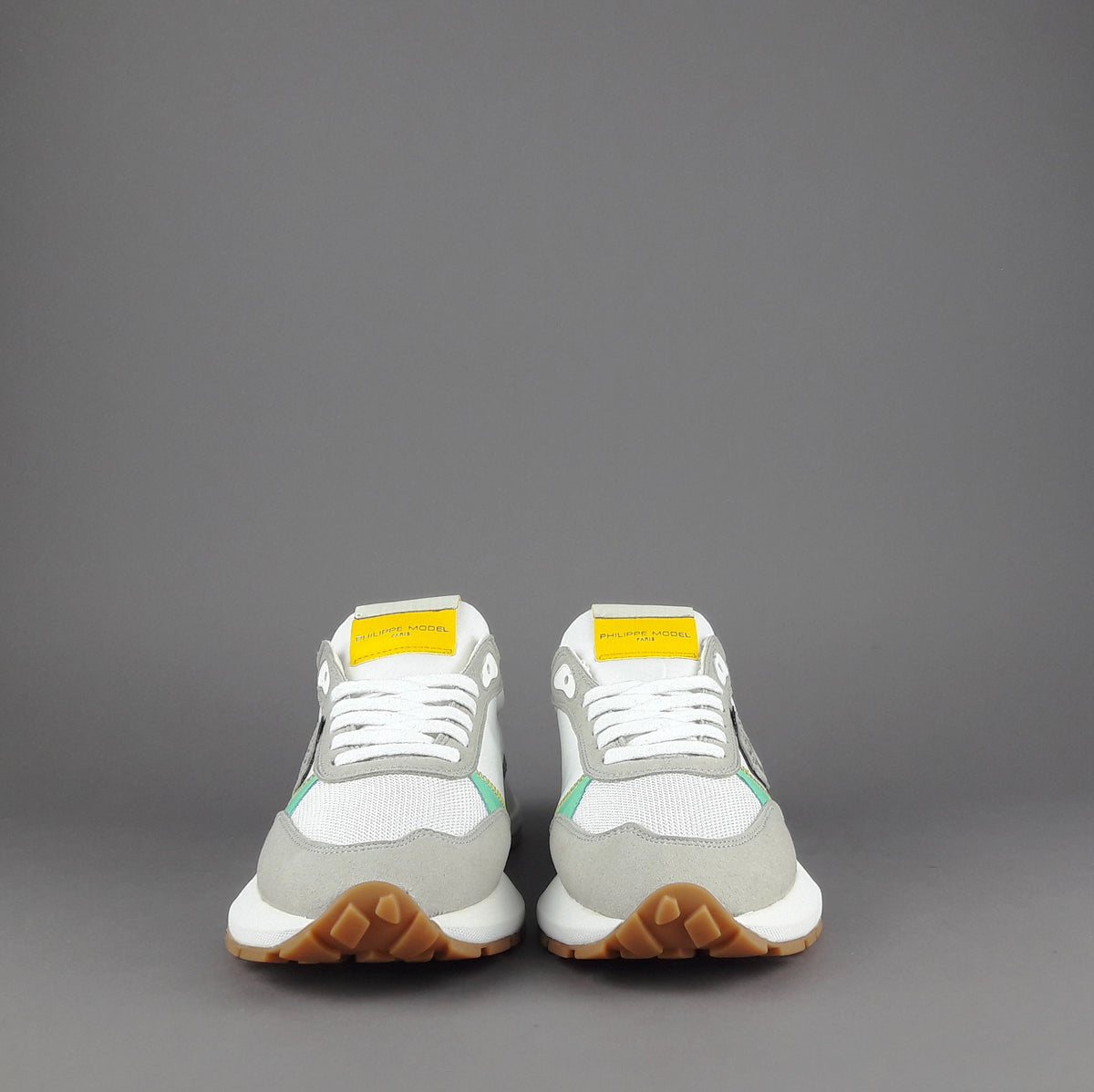 Philippe Model Sneakers Donna Mondial Camoscio Tela Grigio Chiaro Verde