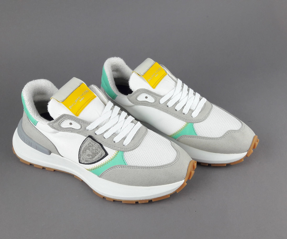 Philippe Model Sneakers Donna Mondial Camoscio Tela Grigio Chiaro Verde