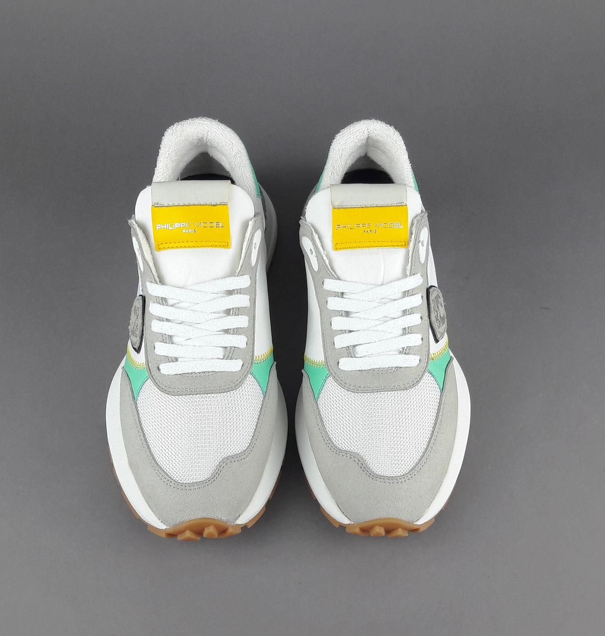 Philippe Model Sneakers Donna Mondial Camoscio Tela Grigio Chiaro Verde