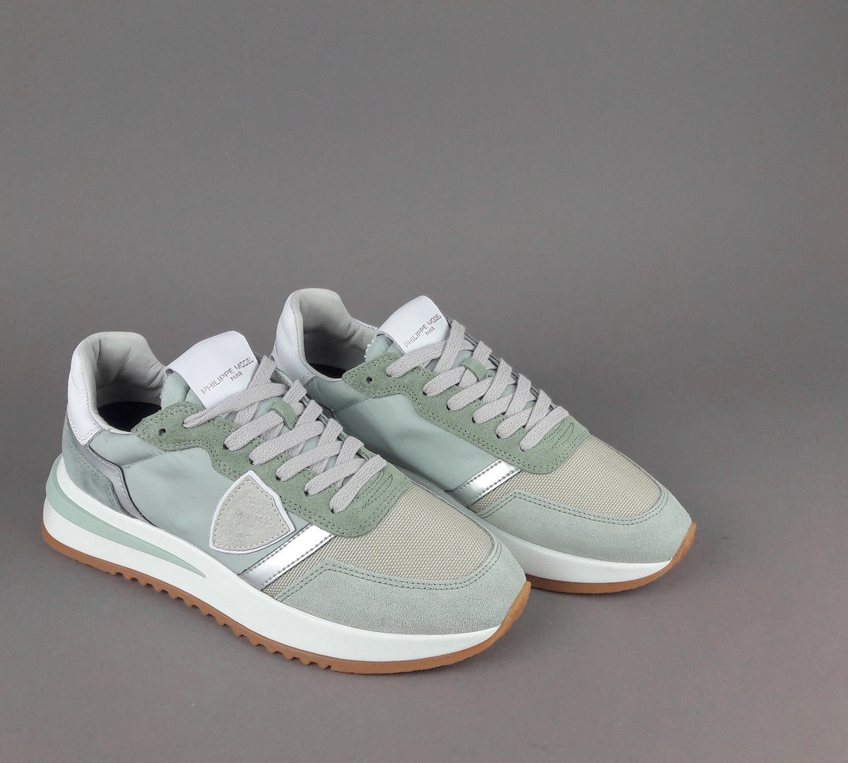 Philippe Model Sneakers Donna Mondial Camoscio Tela Verde Militare Lavato