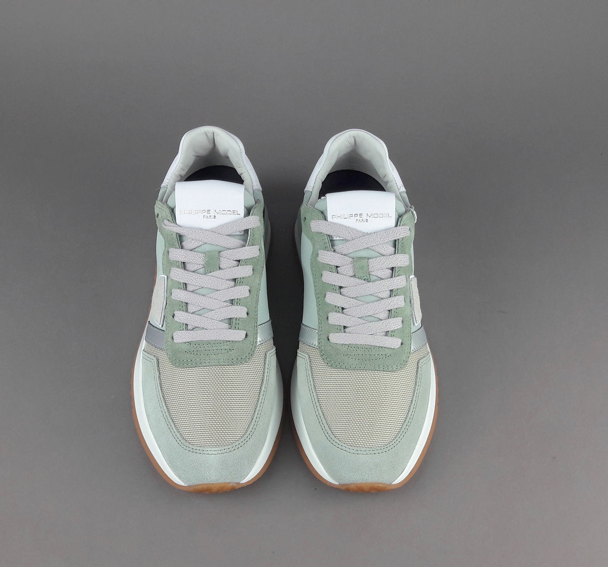 Philippe Model Sneakers Donna Mondial Camoscio Tela Verde Militare Lavato