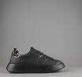 Philippe Model Sneakers Donna New Temple Pelle Nero Spoiler Tessuto Lurex Animalier Oro