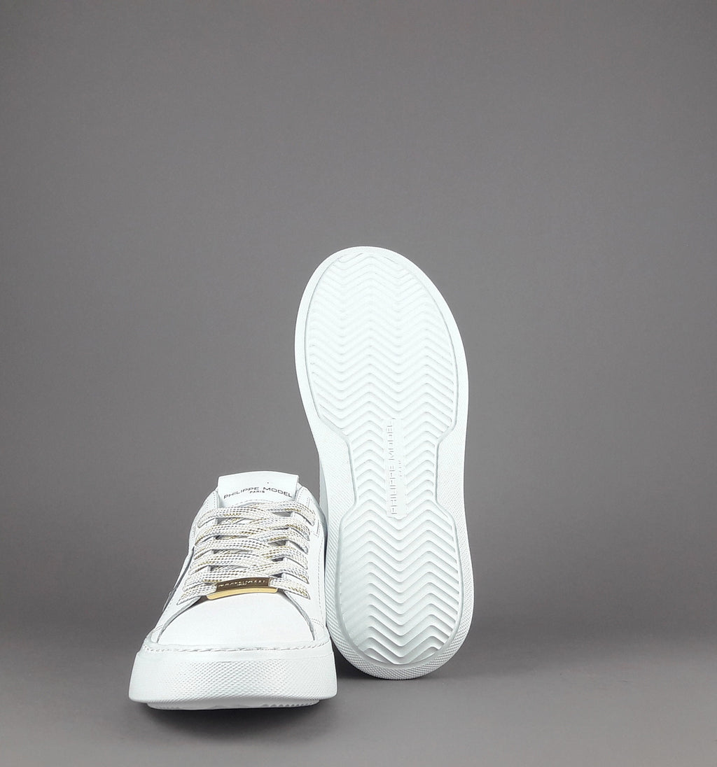 Philippe Model Sneakers Donna New Temple Pelle Bianco Spoiler Vernice Oro