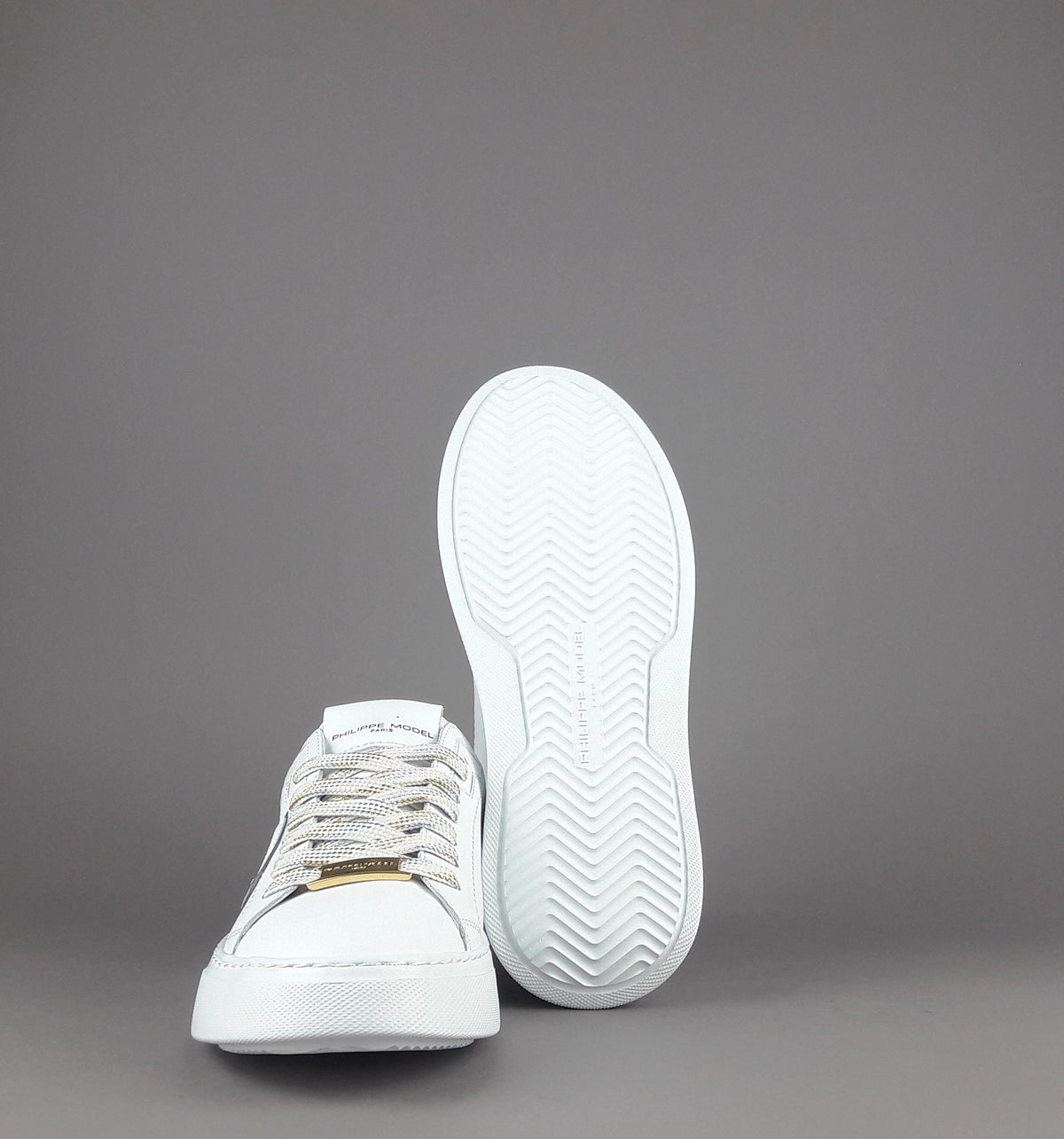 Philippe Model Sneakers Donna New Temple Pelle Bianco Spoiler Vernice Oro