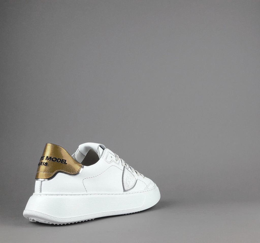 Philippe Model Sneakers Donna New Temple Pelle Bianco Spoiler Vernice Oro