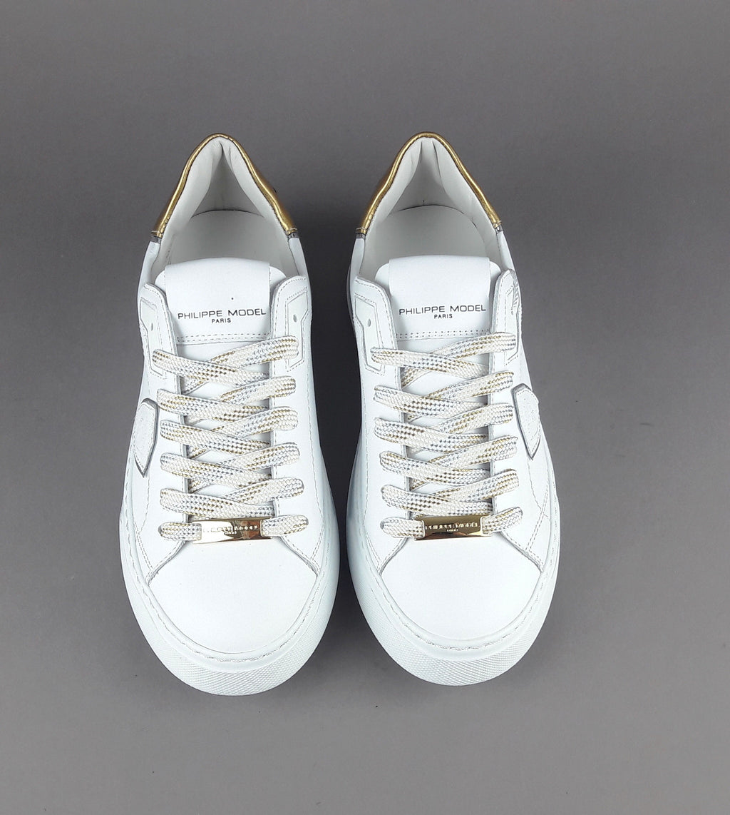 Philippe Model Sneakers Donna New Temple Pelle Bianco Spoiler Vernice Oro