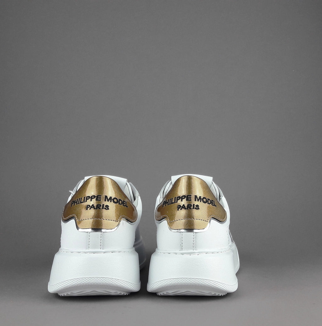 Philippe Model Sneakers Donna New Temple Pelle Bianco Spoiler Vernice Oro