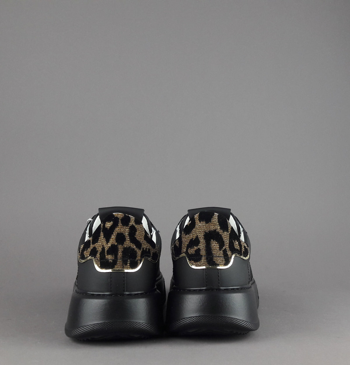 Philippe Model Sneakers Donna New Temple Pelle Nero Spoiler Tessuto Lurex Animalier Oro