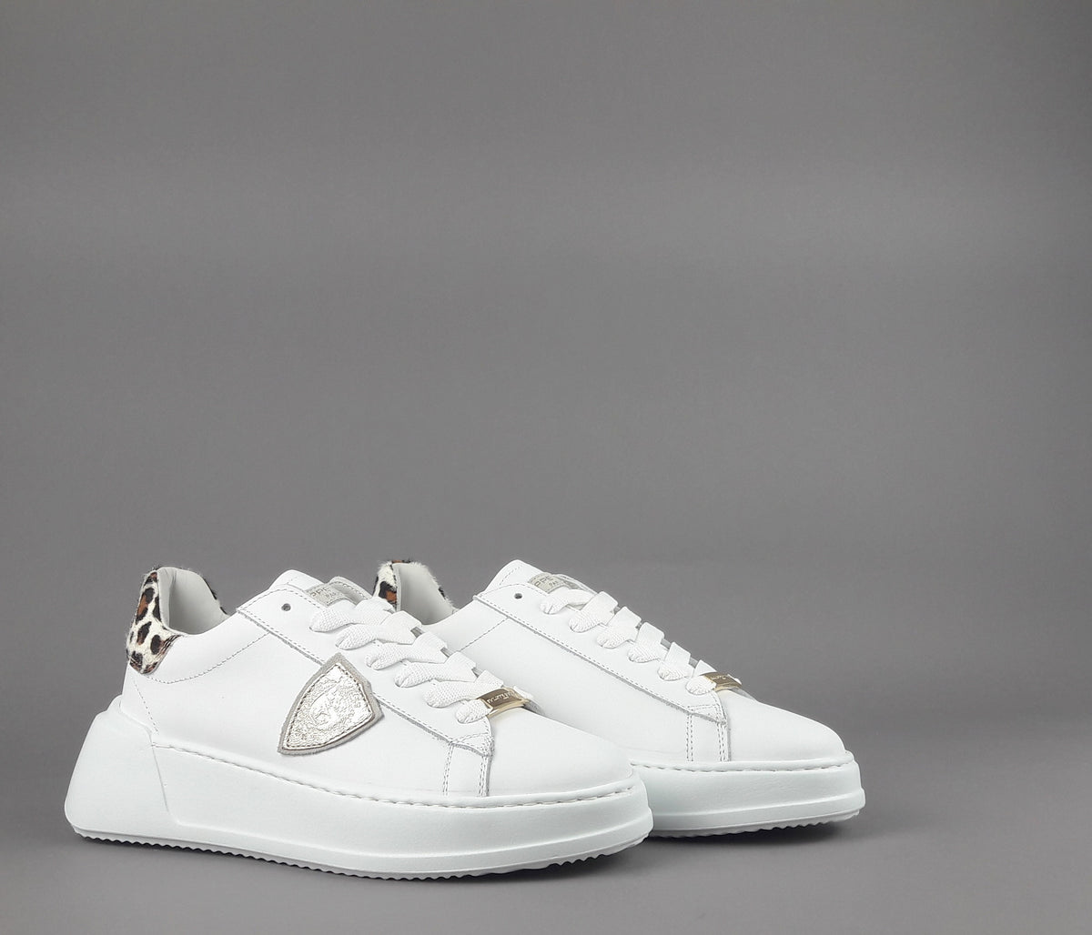 Philippe Model Sneakers Donna New Temple Tres Pelle Bianco Spoiler Animalier