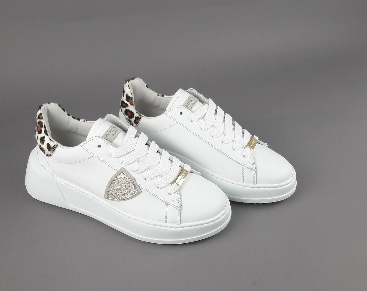 Philippe Model Sneakers Donna New Temple Tres Pelle Bianco Spoiler Animalier