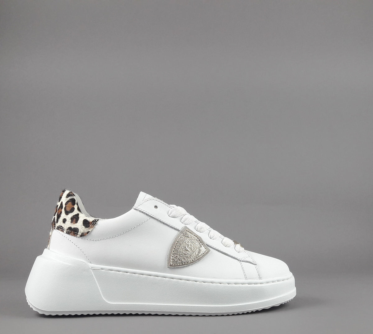 Philippe Model Sneakers Donna New Temple Tres Pelle Bianco Spoiler Animalier