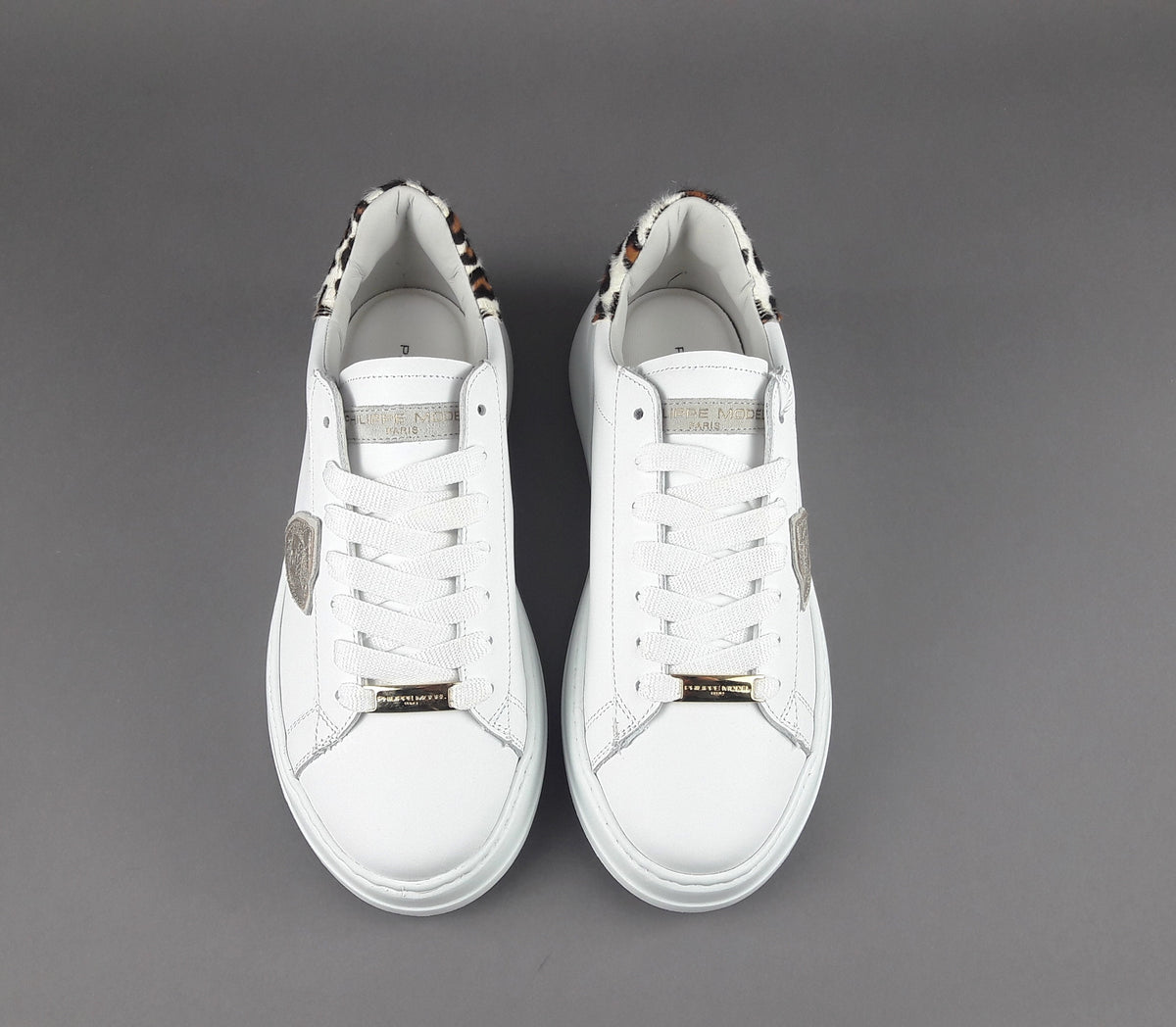 Philippe Model Sneakers Donna New Temple Tres Pelle Bianco Spoiler Animalier