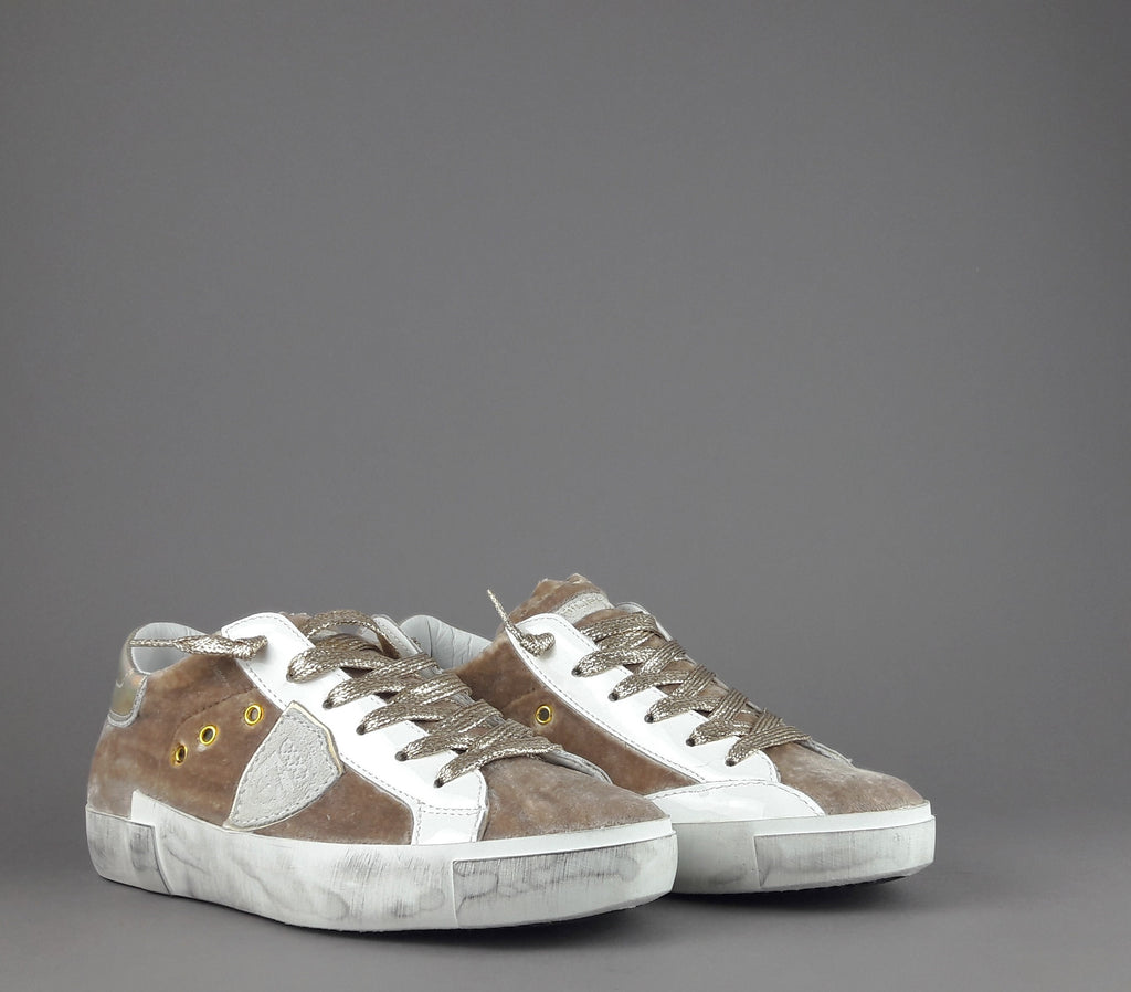 Philippe Model Sneakers Donna Paris x Velour Beige Spoiler Iridescente
