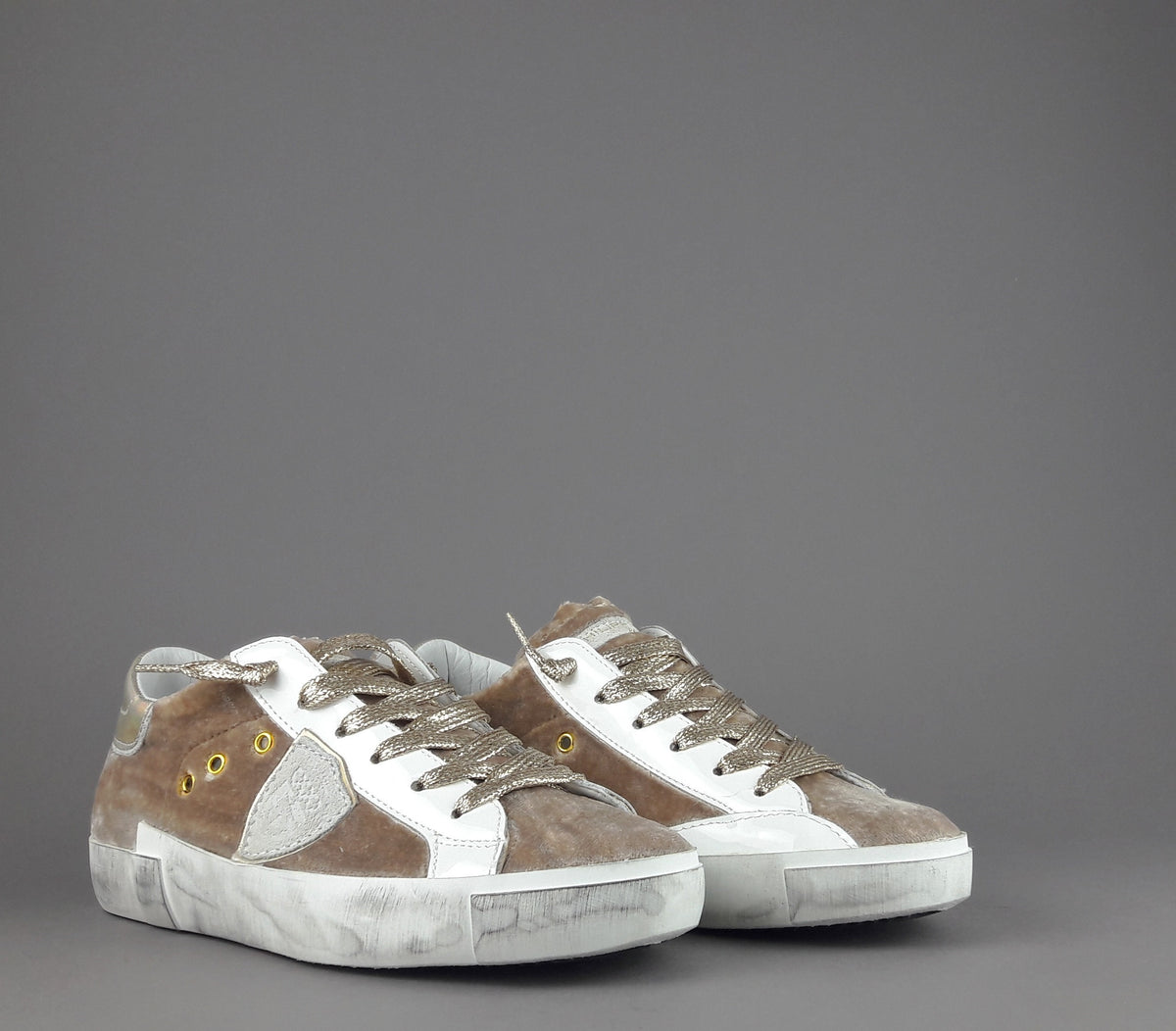Philippe Model Sneakers Donna Paris x Velour Beige Spoiler Iridescente
